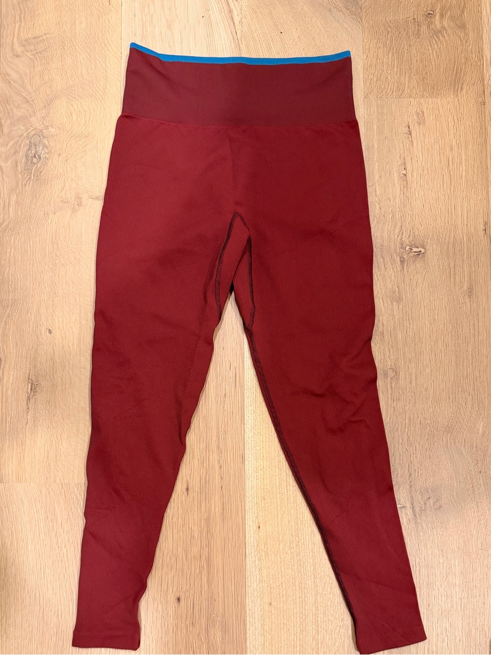 Outdoor Voices Red Ribbed High Waisted Leggings Blue Trim Women’s Medium